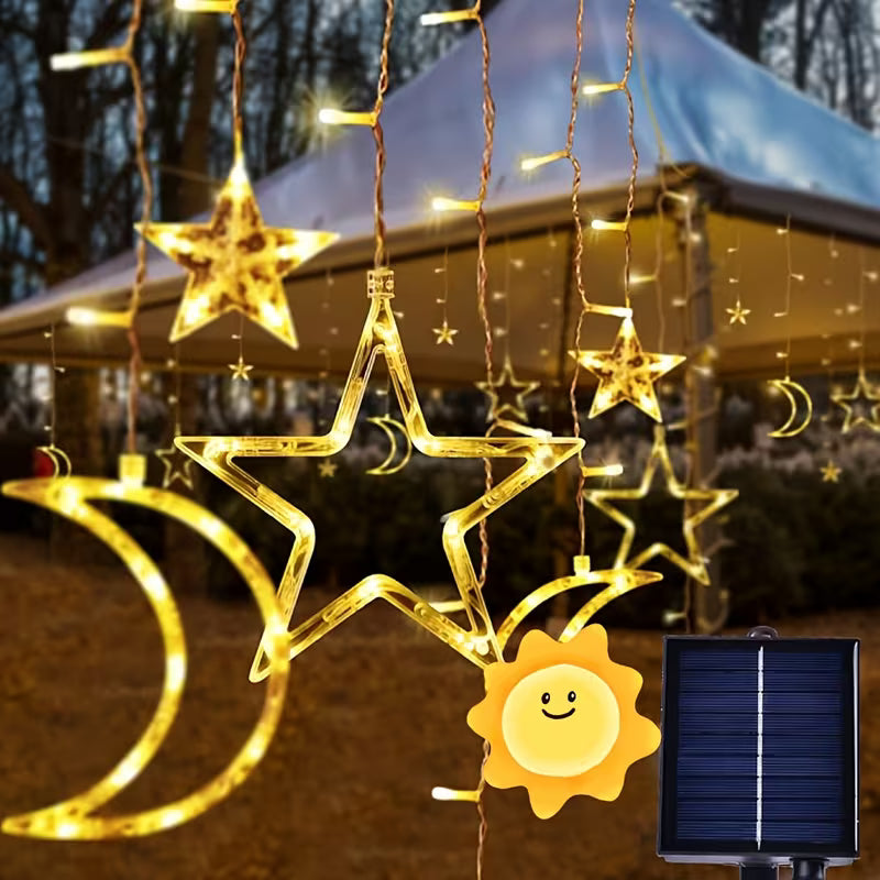 EcoPartyBox® | Solar Powered Star & Moon LED Curtain Lights